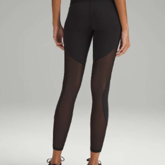 Women's Black Mesh Panel Leggings - Picture 1 of 12